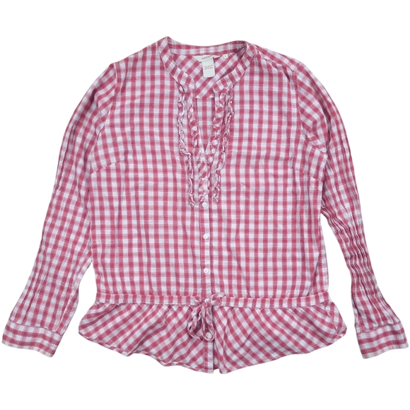 Sundance Tops - Sundance Top Womens L Red Gingham Check Ruffle Button Shirt Prairie Cottagecore